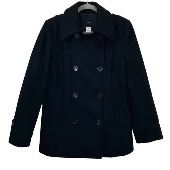 J.Crew Black Wool Classic Double Breasted Pea Coat Jacket Size 8 Preppy Nautical - Picture 3 of 14